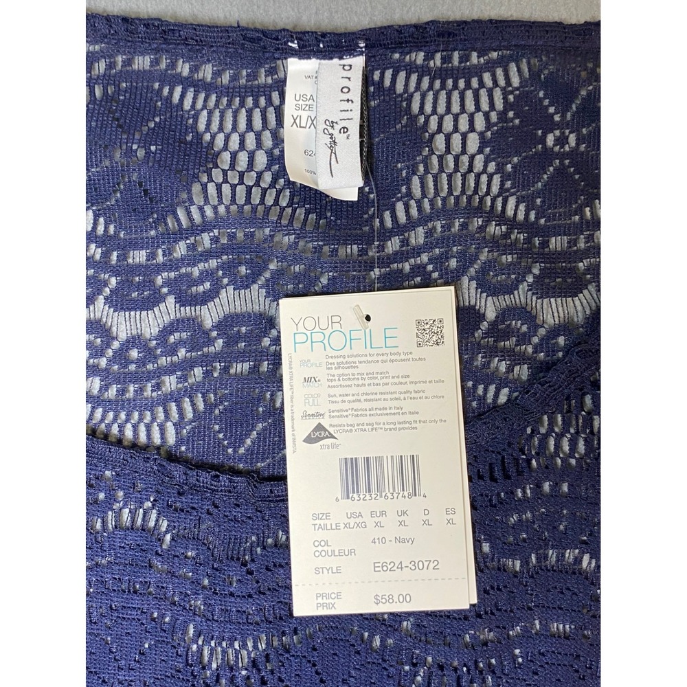Profile by Gottex Women Navy Blue Lace High Low Swim Cover Up Tank Top XL NWT - Picture 2 of 11